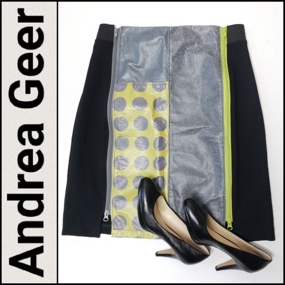 ANDREA GEER Abstract Skirt Zipper Accent! - Picture 1 of 6